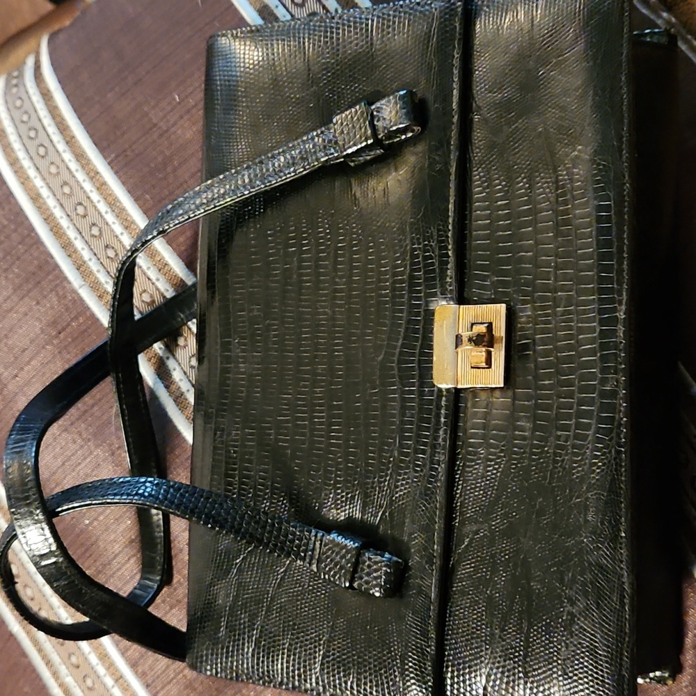 Vintage Bellestone Black Reptile Structured Purse